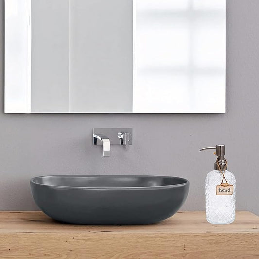 16 oz Diamond Pattern Glass Soap Dispenser, Kitchen and Bathroom Refillable Soap Dispenser with Rust Resistant Stainless Steel Pump for Hand Soap, Lotion Glass Liquid Dispenser (Clear)