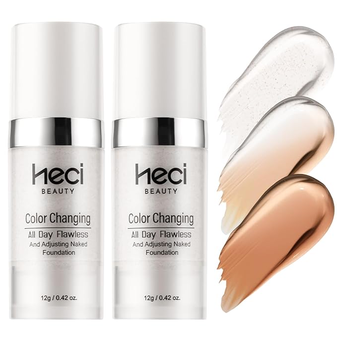 Color Changing Foundation,2 Pack Travel Size, Light Coverage, Improves Uneven Skin Tone, Lightweight & Lasting,Make up for Color Matching Foundation,Nature Finish for Warm Skin 0.42 oz
