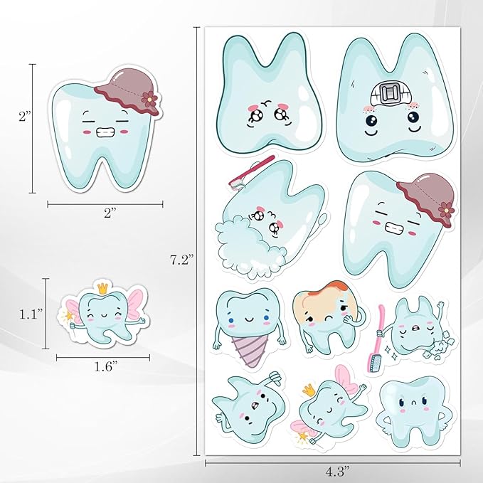 50 Pack Pcs Dental Tooth Stickers for Water Bottles Waterproof Vinyl Laptop Luggage Planner Scrapbooking Dentist Sticker Packs Teens Adults Boys Girls Kids Aesthetic Small Decals