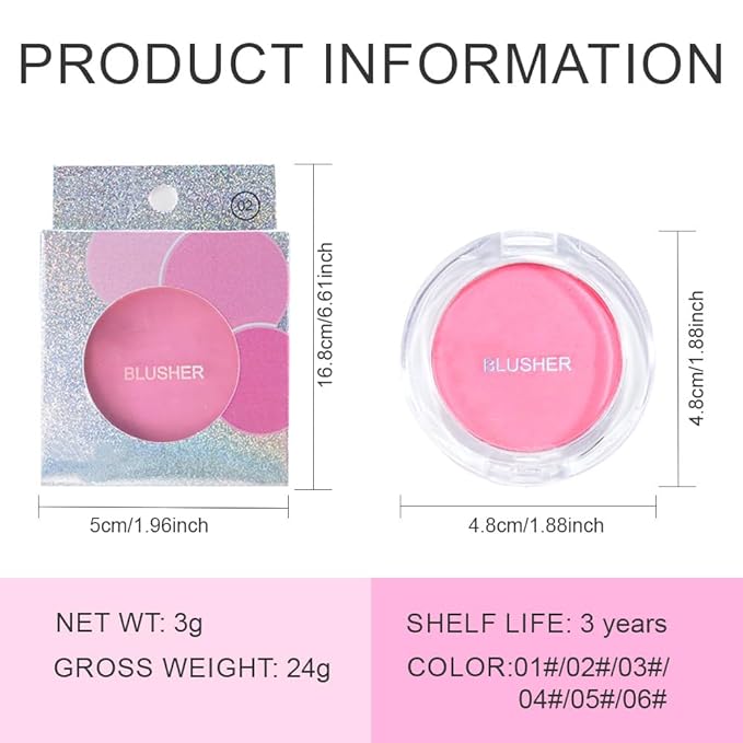 Blush for Cheeks Makeup Palette, Natural Matte Cream Powder Single Blushes for Eye and Cheek, Buildable Long-Lasting Color, Vegan & Cruelty-Free, Everyday Makeup Look for Women, #02-Rose Pink