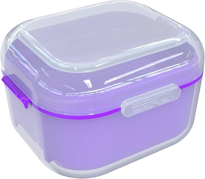 ARGOMAX Denture Case, Denture Cup for Soaking Dentures(Not Leak-Proof), Thorough Cleaning of Dentures, Retainer, Mouthguards, Clear Braces (Dark Purple).