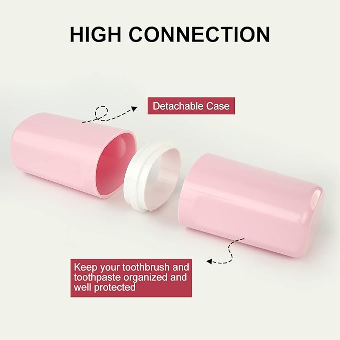 Surblue Travel Toothbrush Case Detachable Toothbrush Holder with Cover Portable Toothbrush Container for Vacation Camping Dorm Bathroom,Pink