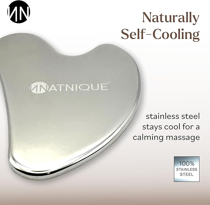 Natnique Stainless Steel Gua Sha Tool – Face & Neck Sculpting Massager for Lymphatic Drainage, Puffiness & Jawline Contour – Anti-Aging Facial Tool for Wrinkles, Firming, Relaxation & Cooling Relief