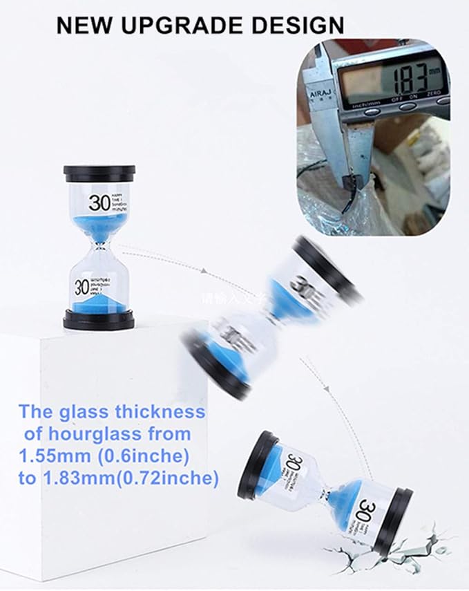 Hourglass Sand Timers 1/3/5/10/15/30 Minutes, Colorful Sand Clock for Kids, Mini Plastic Sand Watch for Games Classroom, Small Glass Sandglass Timer Set (Pack of 6)