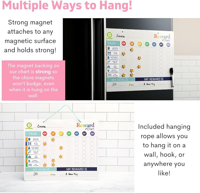QUOKKA Reward Chart for Kids - Magnetic Behavior Chore Chart for Kids at Home - Dry and Erase Routine and Responsibility - Use 84 Magnets & 102 Stars - from Toddlers to Teens - Version 1 Extended