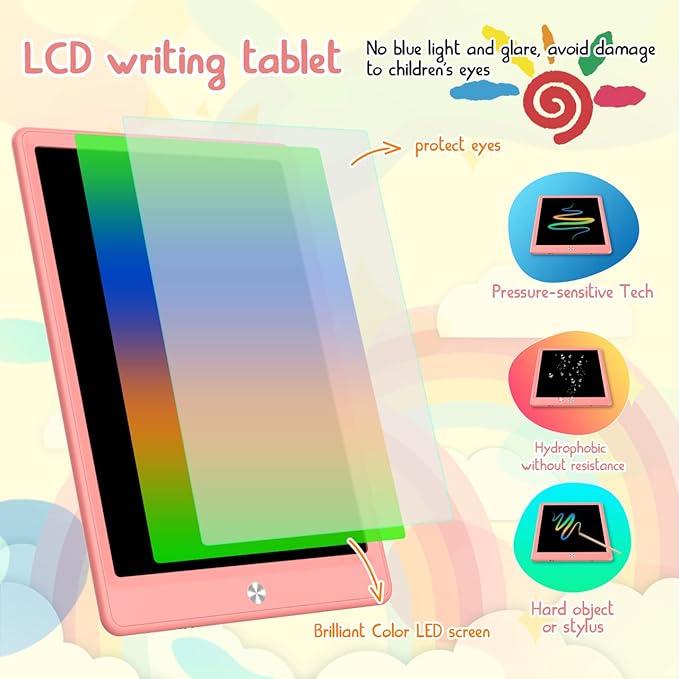 LCD Writing Tablet Doodle Board, Colorful Drawing Pad, Electronic Drawing Tablet, Drawing Pads,Travel Gifts for Kids Ages 3 4 5 6 7 8 Year Old Girls Boys (10.5 inch, Pink&Pink)