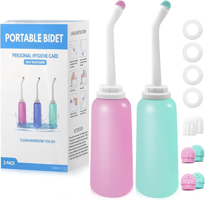 RUFCRIL Peri Bottle, Portable Travel Bidet with Carry Bag, TPE Material Can Be Boiled, 500ml Capacity with 2 Sealing Ring,Essentials for Postpartum Perineal Care, New Baby (Pack of 2)