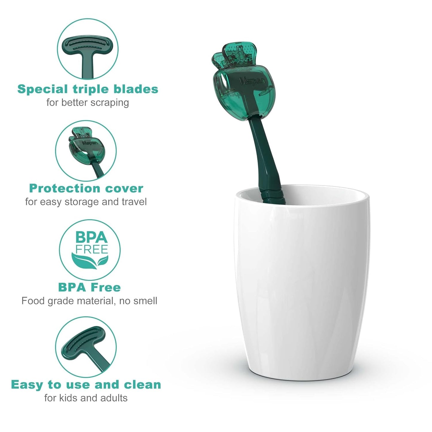 Mspan Tongue Scraper Cleaner Brush: Tongue Cleaning Scrubber with Plastic Travel Case Cover for Adults Kids - Dental Clean Bad Breath Kit 2 Pack