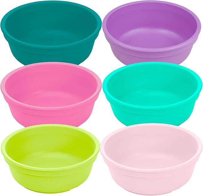 Re-Play 12 oz. Toddler Bowls Set of 6 - Kids Deep-Walled, Durable & Reusable Snack and Meal Bowls, Dishwasher & Microwave Safe, BPA-Free, Made in USA from Recycled Plastic, Fairytale