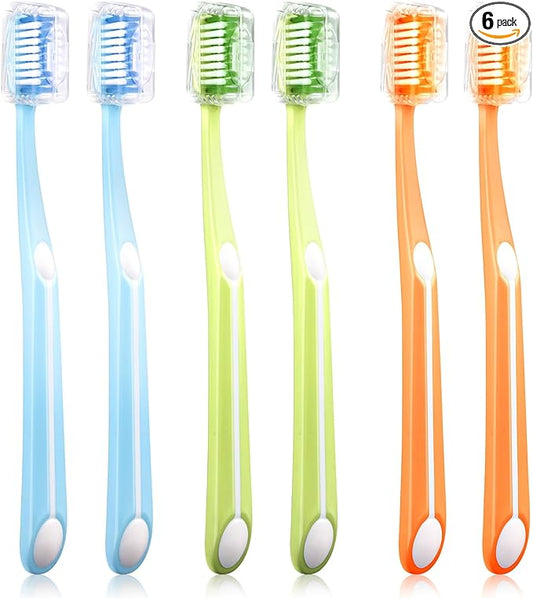 Medium Toothbrushes for Adults, Toothbrush Medium Bristles with Covers for Travel, Deep Plaque & Stain Removal, 6 Count