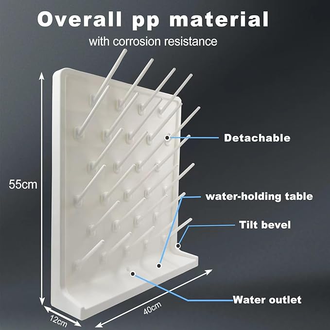 Lab Drying Rack 27 Pegs Laboratory Cabinets Glass Drying Racks Wall-Mount White Cleaning Frame for School Laboratory Utensils Hidden Installation