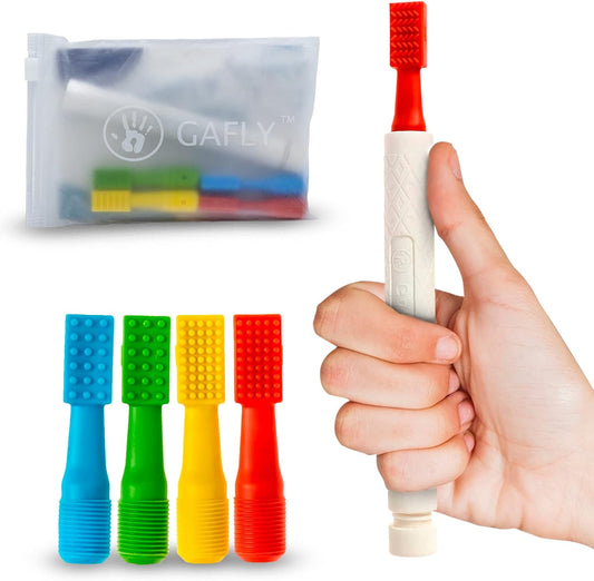 Gafly Therapens Oral Motor Therapy Tools Stimulate Speech and Feeding - Chewy Vibe Speech Therapy Toys Help Kids with Sensory Needs Chew & Relax - Oral Stimulator Kit Includes 4 Tips, Storage Pouch