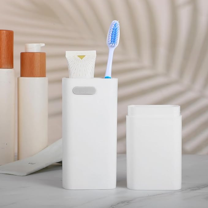 Toothbrush Travel Case Compact Small Toothbrush Holder with Ventilation Hole Portable Multifunctional Tooth Brush Cup with Cover Storage Container for School Camping Business Trip Bathroom(White)