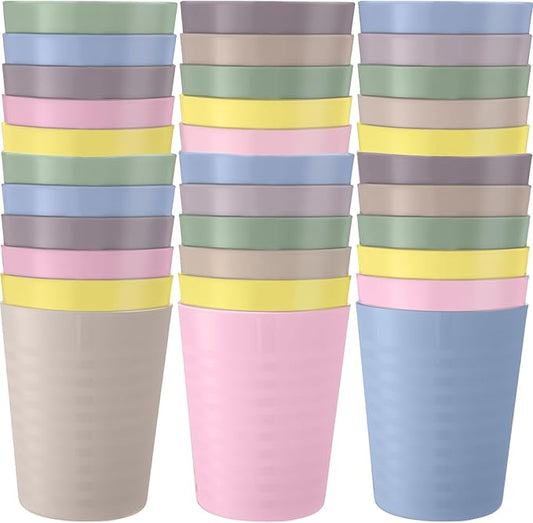 Eccliy 36pcs 8 oz Christmas Cups Unbreakable Plastic Stackable Juice Reusable Tumblers Bulk Plastic Drinking Cups for Kid Toddlers Baby Kid, Dishwasher Safe(Pastel Color)