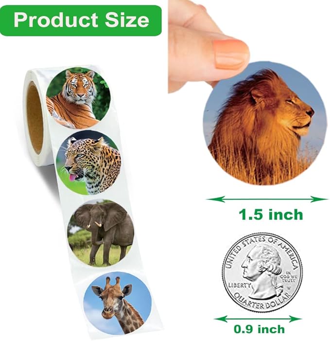 600 Pcs Zoo Animals Stickers for Kids, 1.5 Inch Round Jungle Animal Stickers for Boys Girls Birthday Party Favor Gifts Decoration Teachers Student Classroom Reward