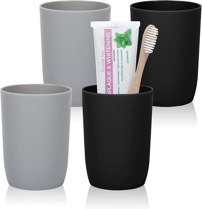 Topsky 4pcs Bathroom Tumbler Toothbrush Cup Plastic Tumblers Water Tumbler Reusable Drinkware, Mouthwash Cup, Black