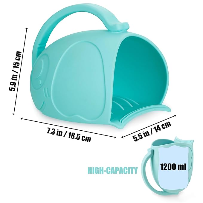 PandaEar Baby Bath Rinse Cup, Silicone Baby Shampoo Rinser with 2 Toddler Bath Sponge & 2 Bath Brush for Infants, Toddler Body Washing, Blue