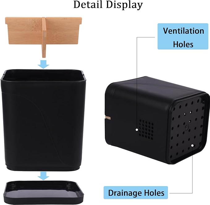 Electric Toothbrush Holder 3 Slots Tooth Brushing Holder with Bamboo Dividers for Bathrooms, Plastic Toothbrush and Toothpaste Organizer for Shower, Countertop, Vanity, Black