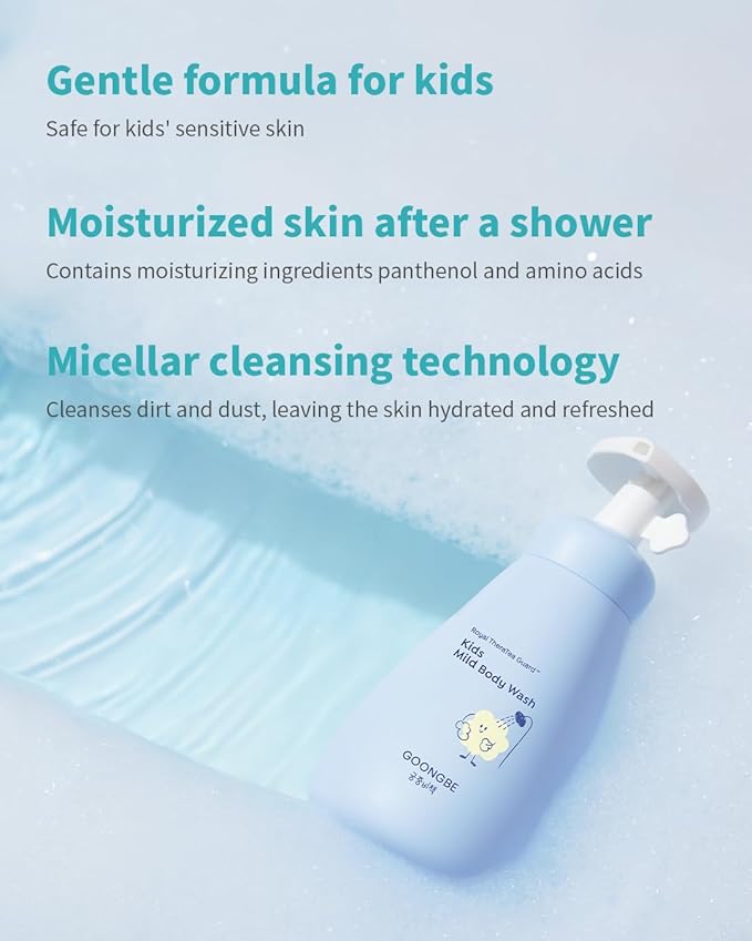 GOONGBE Kids' Bath Time Set - Korean Silky Shampoo & Mild Body Wash - Complete Hair & Body Care for Sensitive Skin - Low pH, Silicone-Free Formula - Allergen Free Scent, 10.1 fl.oz each