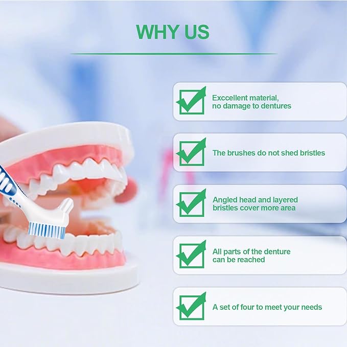 Denture Brush 4Pcs Denture Toothbrushes,Denture Cleaning Care Cleaning Brush,Double Sided Toothbrush for Denture Cleaning Care