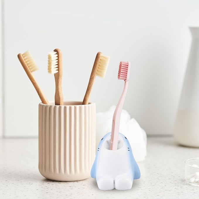 Cute Animal Toothbrush Holder - Shark Pen Pencil Holder,Mini Resin Freestanding Storage Base for Box Pen Brush Toothpick Desktop Storage Container, Washroom Office Organizer Accessories (Shark)