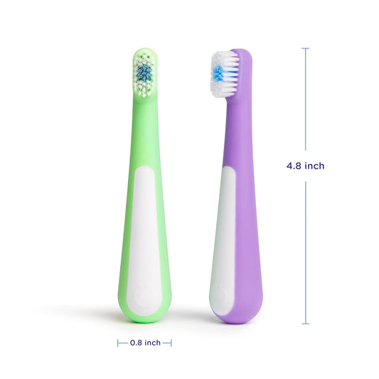 Ubbi Toddler Training Toothbrush Set, Soft Bristled & Gentle Manual Toothbrushes for Baby, Green Zest & Smoothie Purple