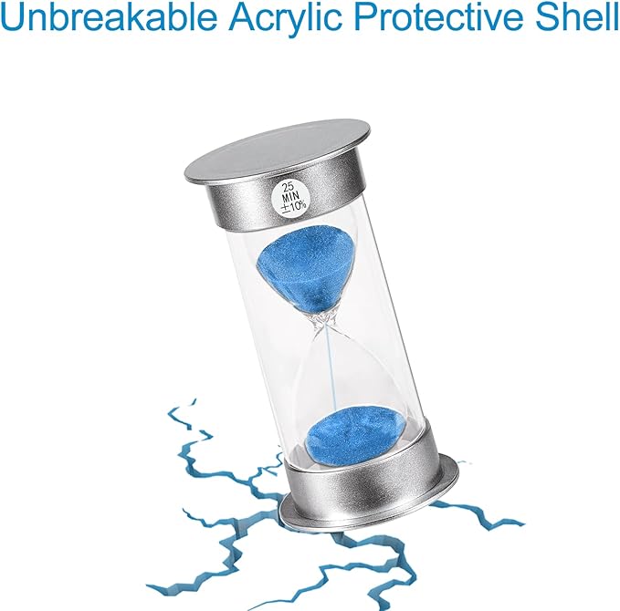 SuLiao Hourglass Sand Timer 25 Minutes：Silver Plastic Sand Clock 25 Min,Acrylic Unbreakable Sand Watch,Colorful Hour Glass for Kids, Games, Classroom, Kitchen, Decorative