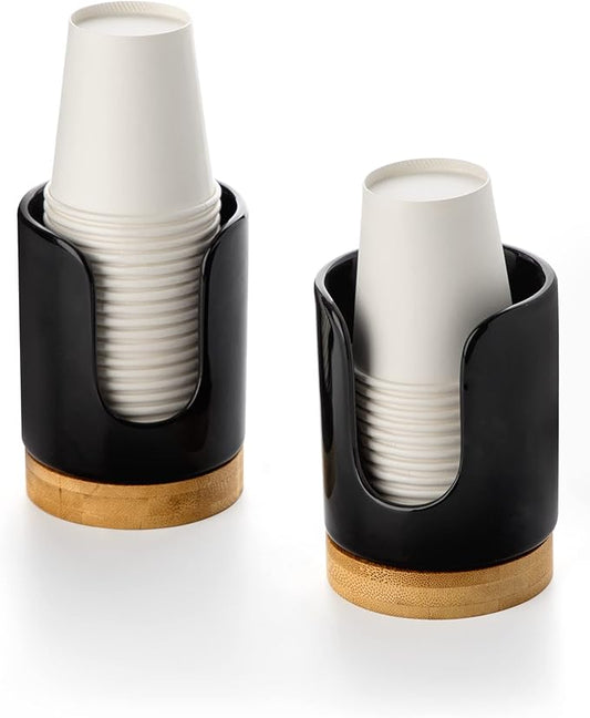 Ceramic Bathroom Cups Dispenser - 3 oz Disposable Paper & Plastic Bathroom Cups Holder - Mouthwash Cups Dispenser for Bathroom, Guest Toiletries, Countertop, Coffee - BPA Free (2 Pack)