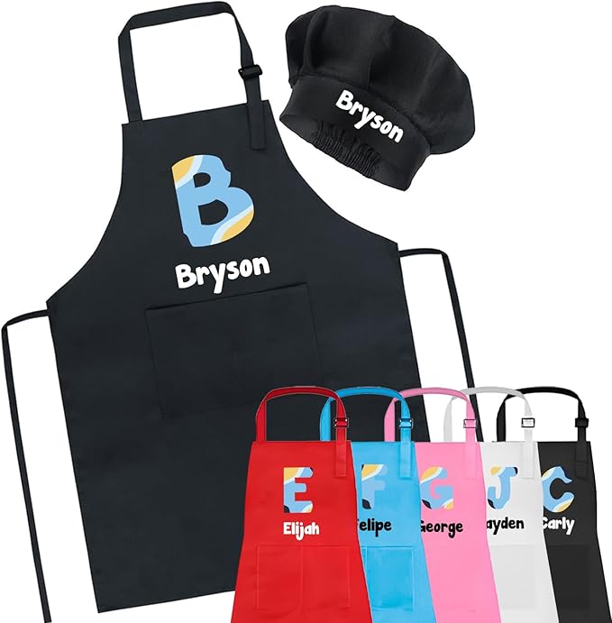 Personalized Kids Apron for Cooking with Chef Hat, Toddler Apron for Girls and Boys, Baking & Painting, Christmas, Birthday Gift For Children