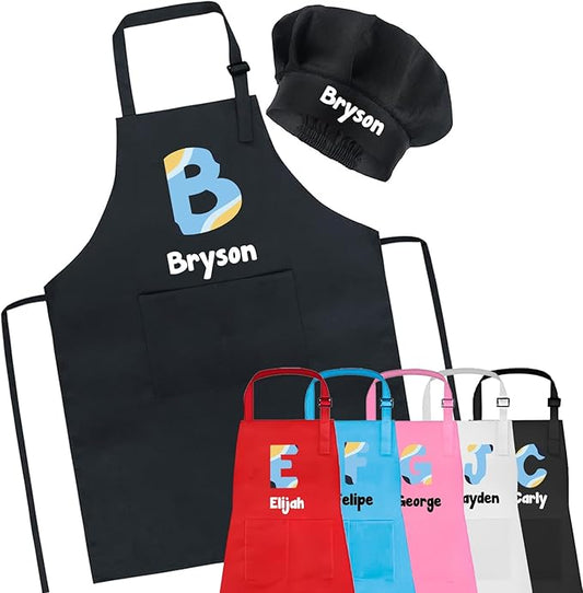 Personalized Kids Apron for Cooking with Chef Hat, Toddler Apron for Girls and Boys, Baking & Painting, Christmas, Birthday Gift For Children