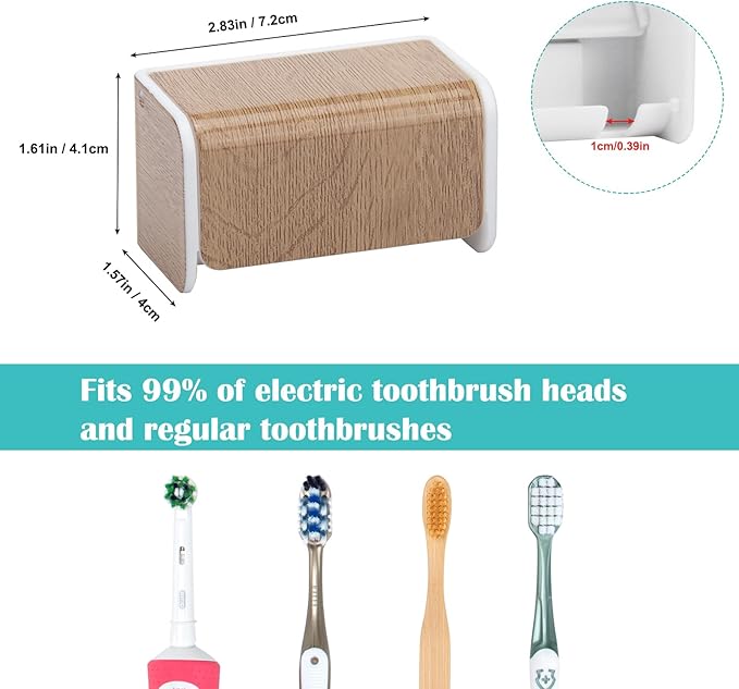 2 PCS Toothbrush Holders Wall Mounted with Cover, Electric Tooth Brushing Holder for Bathroom, 2 Slots Self Adhesive Toothbrush Organizer, Toothbrush Stand for Family, Kids (2, Wood Grain)