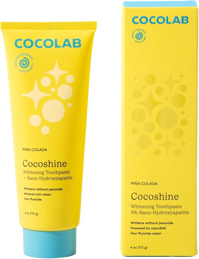 Cocofloss Cocoshine Whitening Toothpaste, Remineralize & Repair Sensitive Teeth, Fluoride-Free with n-HA, Kid-Friendly, Pina Colada, 4 oz