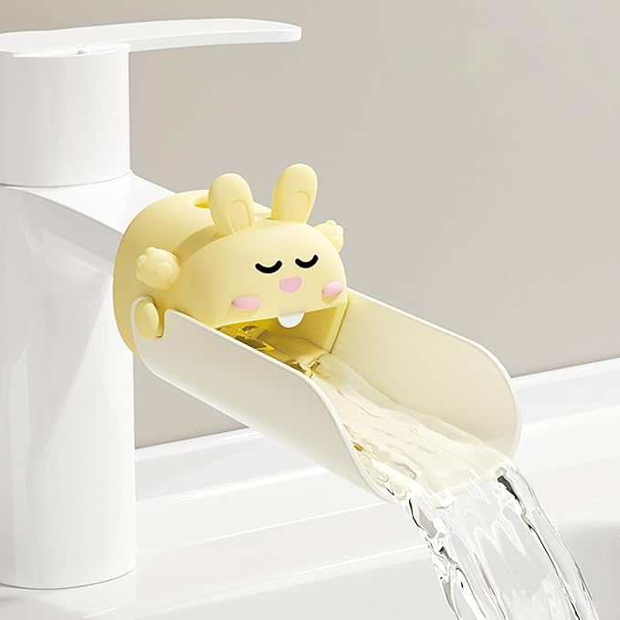 Faucet Extender Silicone Faucet Extender Temperature Sensitive for Toddlers Silicone Sink Extender Babies Kids Children (Yellow/Happy Rabbit)