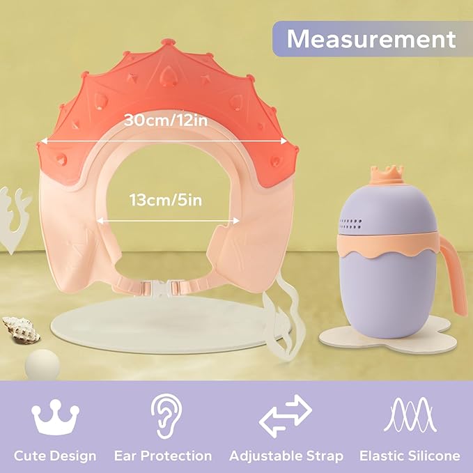 FUNUPUP Baby Shower Cap for Kids with Bath Rinse Cup, Adjustable Toddler Hair Washing Shield Hat Baby Bath Visor Shampoo Hat for Toddlers 6M-9T, Pink