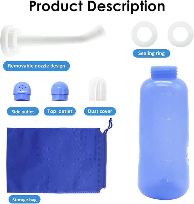 RUFCRIL Peri Bottle, Portable Travel Bidet with Bag, TPE Material Can Be Boiled, 17oz/500ml with 2 Sealing Rings,Essentials for Postpartum Perineal Care,Hemorrhoid Treatment,and Baby(Blue)