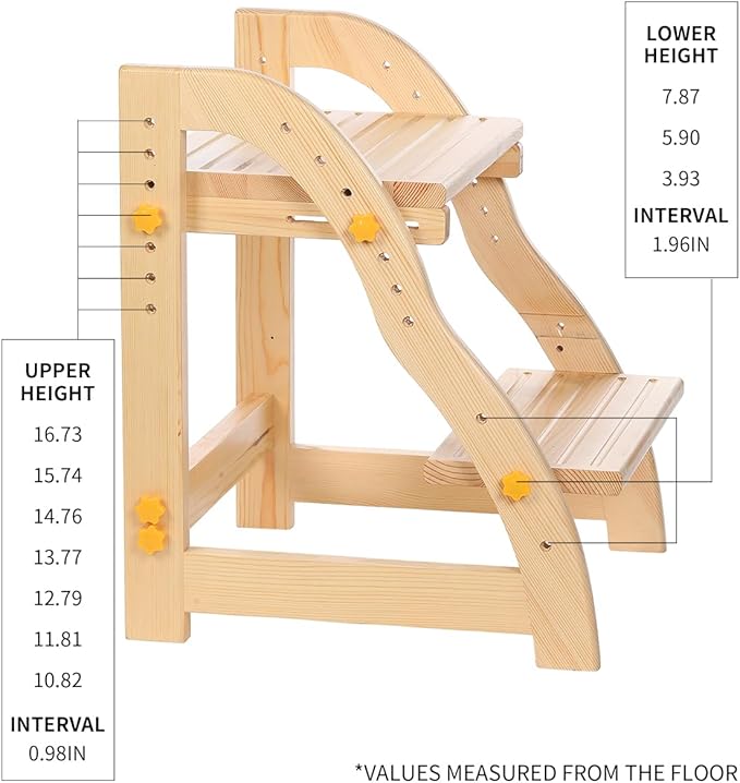 Wooden Step Stool for Kids, Adjustable Toddlers Two Step Stool Wood for Bathroom Kitchen, Non-Slip Beside Stepping Stool with 200 lbs Capacity (Natural Pine)