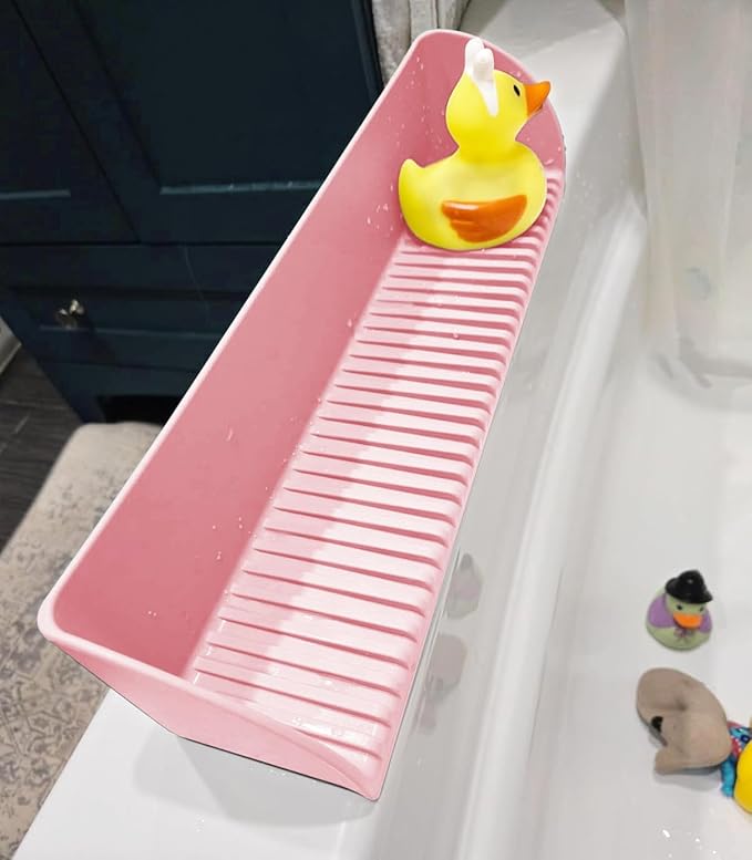 Tub Splash Guard for Kids - Silicone Tub Water Splash Guard with 4 Suction Cups for Kitchen Sink, Bath Toy Tray Holder, Tub Shelf for Kids, Bathroom Accessories for Children & Toddler, 1Pack, Pink