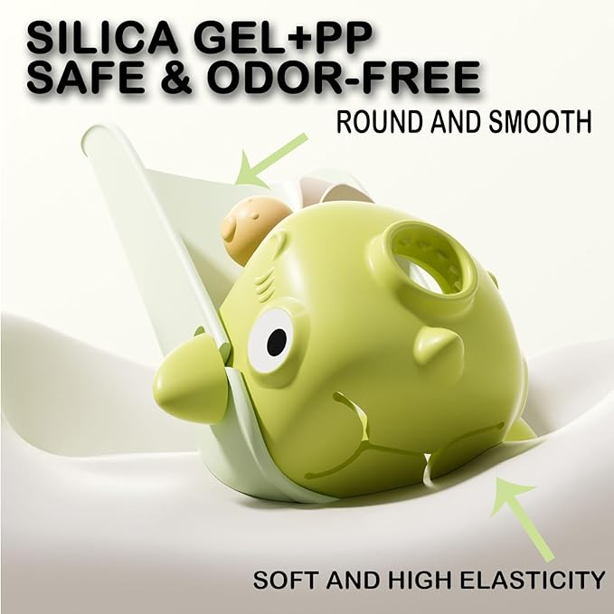 Kids Bathroom Faucet Extender Cute Shark Design Temperature Sensitivity Aqua Silicone Water Flow Extender with Splash Guard (Green 1)