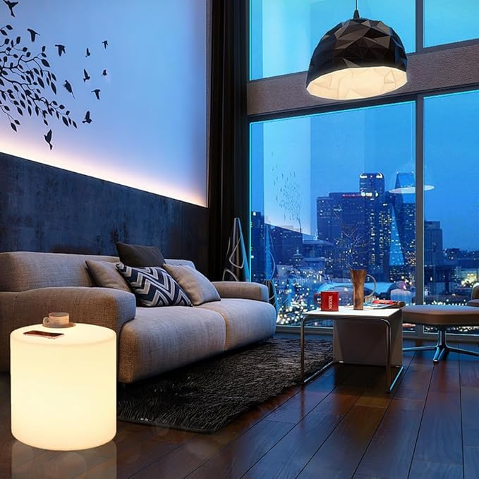 16-inch LED Cylinder Stool, Rechargeable Glowing Chair w/Remote, Dimmable 16 RGB Colors Changing Versatile LED Side Seat/Table, Waterproof Round Chair Light Mood Lamp for Home Garden Patio Party Decor