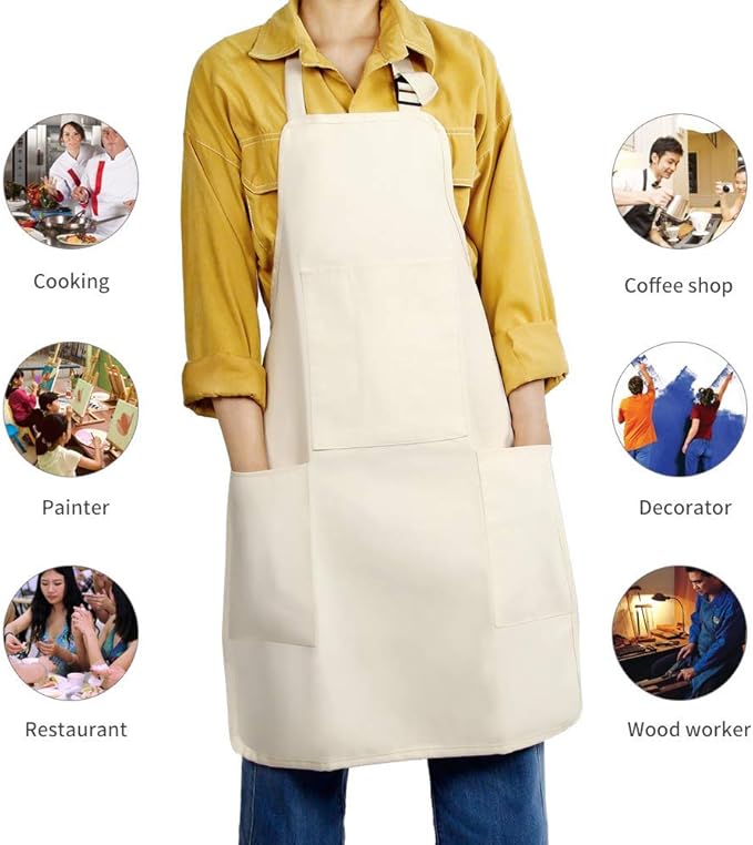 FreeNFond Kids Apron Adjustable Child Apron with 4 Pockets for Baking Painting