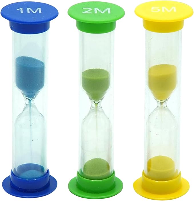 Sand Timer for Kids Set of 3 Small Colorful Hourglass Acrylic Covered Clock 1Min 2Min 5Min for Classroom, Home & Kids Room
