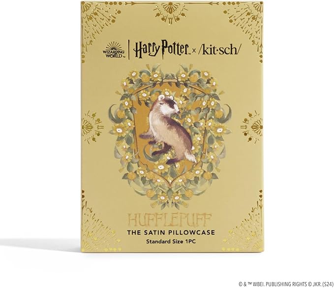 Kitsch x Harry Potter Hufflepuff Satin Pillowcase w/Zipper for Hair & Skin – Double-Sided, Softer Than Silk, Wrinkle-Free, Machine Washable, Frizz Control, Breakout Prevention - Queen/Standard(19x26)