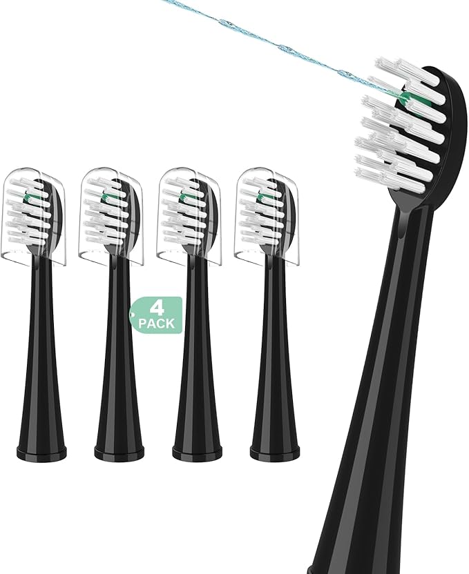 Replacement Brush Heads for WaterPik Sonic-Fusion 2.0 Flossing Toothbrush (SF-03/SF-04) and Sonic-Fusion Flossing Toothbrush (SF-01/SF-02),4 Count Black with Covers