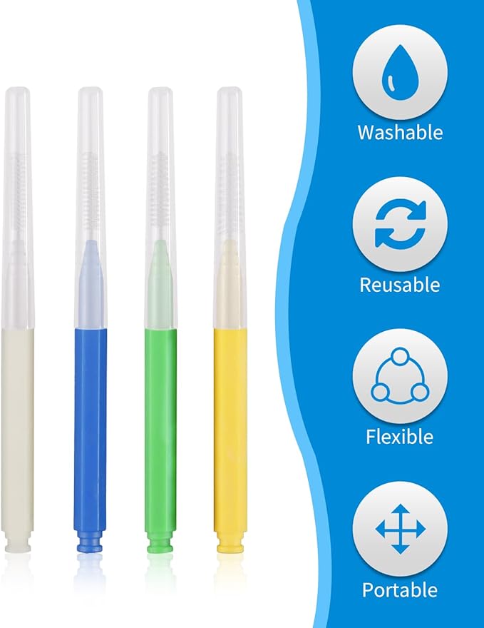 Interdental Brush, 80 Count Braces Brush Between Teeth, Toothpicks Dental Tooth Flossing, Dental Flosser Tooth Cleaning Tools Oral Flossing Head (4 Colors, 4 Sizes)