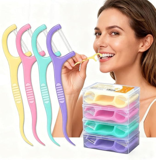 Fruit Flavored Floss，toothpicks，Cleaning Teeth，Ultra-fine Dental Floss Stick, Fight Tooth Decay and Keep Your Teeth Clean，Teeth Cleaning Tool (200 Pieces (Boxed/Double line), Mixed Flavors)