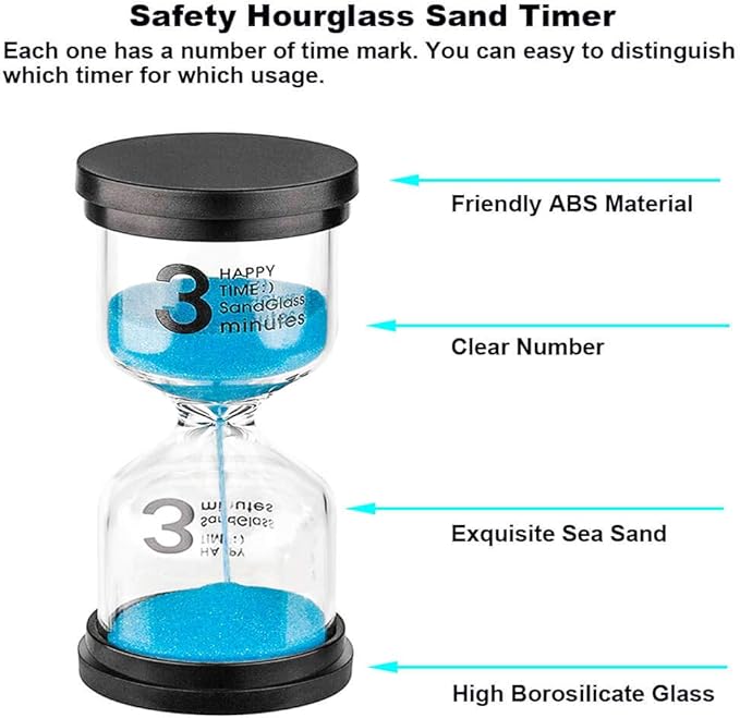 Hourglass Timer 3 Minute Sand Timer： Colorful Sand Clock 3 Minute, Small Blue Sand Watch 3 Min, Plastic Hour Glass Sandglass Timer for Kids, Games, Classroom, Kitchen, Decor