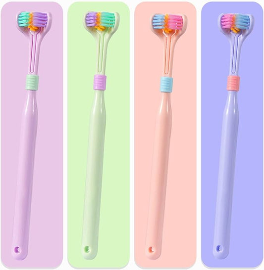 2 Pcs Random Color Three-Sided Soft Hair Toothbrush, Deeply and Thoroughly to Clean Teeth and Gums, Effective Wrap-Around Design, Suitable for Adults and Children Toothbrushes and Accessories