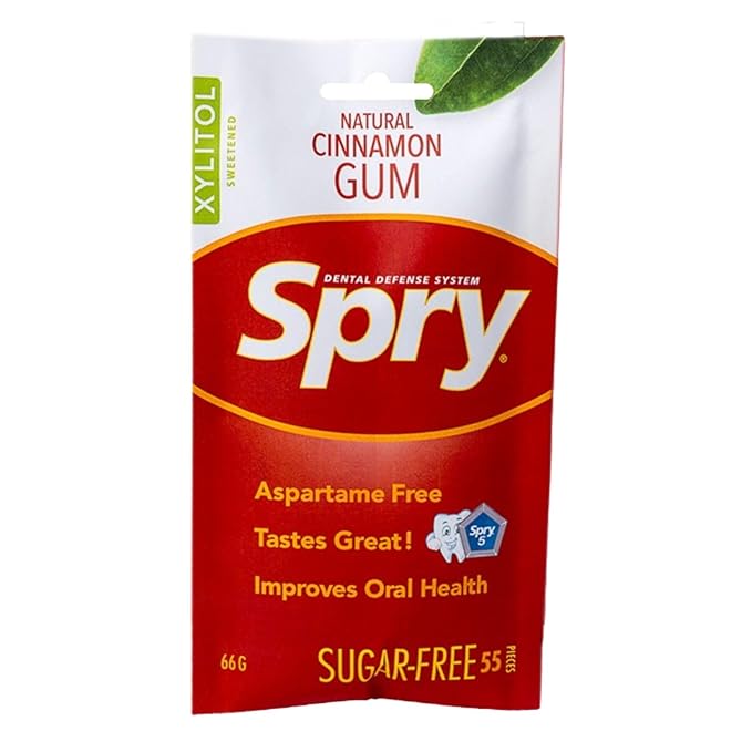 Spry On The Go Fresh Natural Xylitol Chewing Gum Dental Defense System - Aspartame-Free, Sugar-Free, Non-GMO (Cinnamon, 55 Count - Pack of 1)