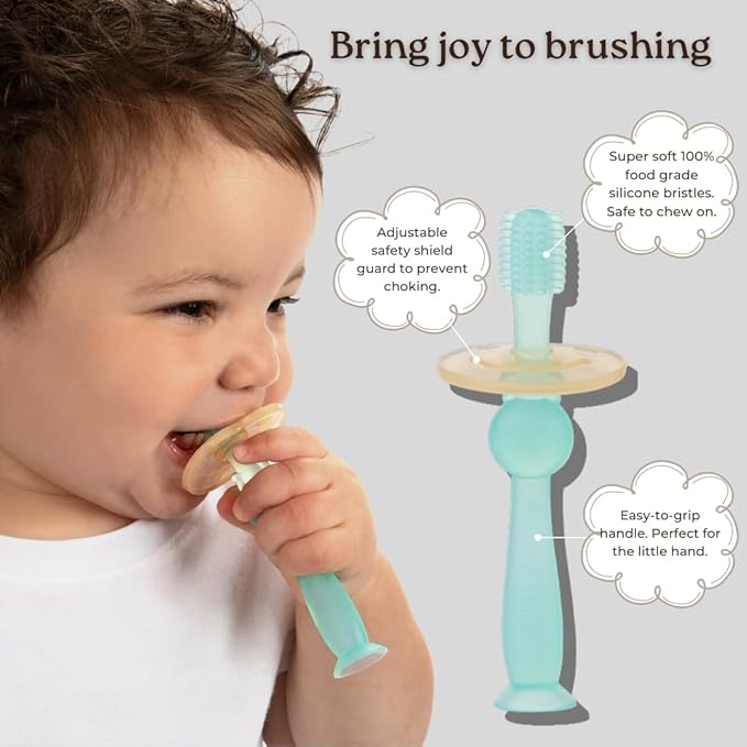 haakaa 360° Silicone Baby Toothbrush – 100% Soft Food Grade Silicone, BPA-Free, Suction Base, Safe for Babies 6 Months+, Gentle Gum and Teeth Cleaning for Infants, Gum Massager (Berry Red)