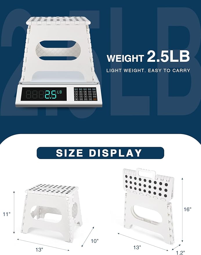 Dyforce Non-Slip Folding Step Stool - 11 inch Height Premium Heavy Duty Foldable Step Stool for Kids, Kitchen Garden Bathroom Camping Stepping Stool - White